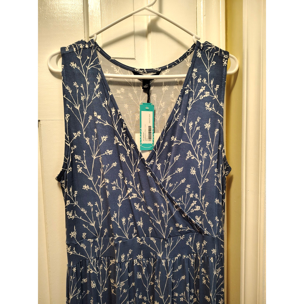 41 Hawthorn Maxi Dress Blue Floral Adelina Sleeveless Elastic Waist V Neck L - Picture 3 of 10
